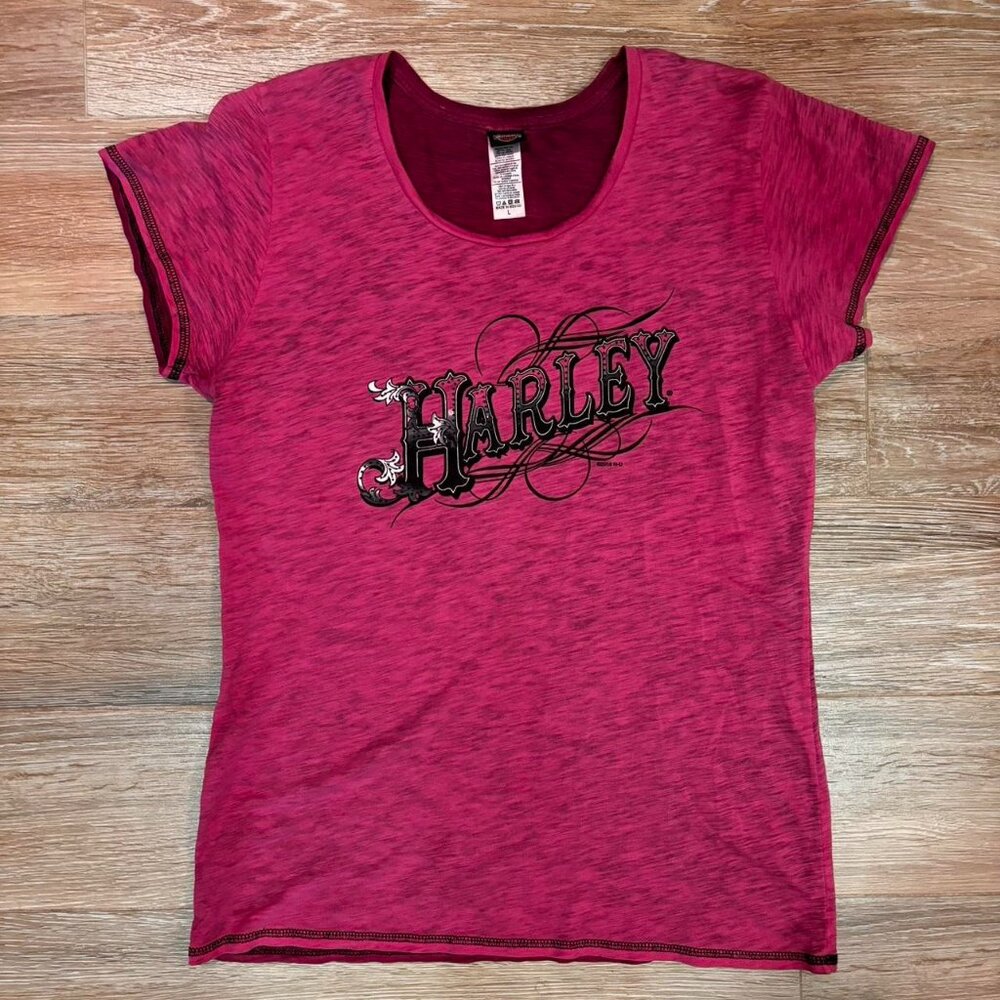 Harley Davidson Women's Pink and Red T-shirt